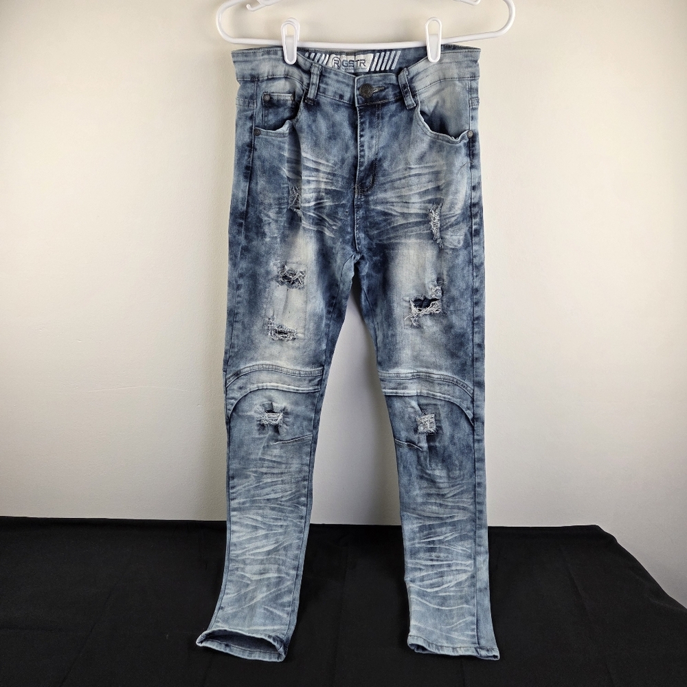 Rgstr Jeans Mens 32x31 Acid Wash Blue Distressed Skinny Leg Stretch